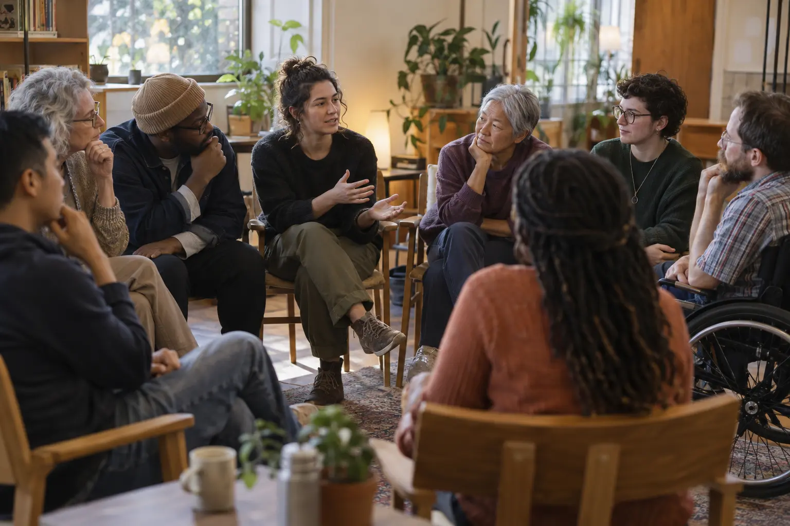 Weavers listening with care as a participant raises a thoughtful question
