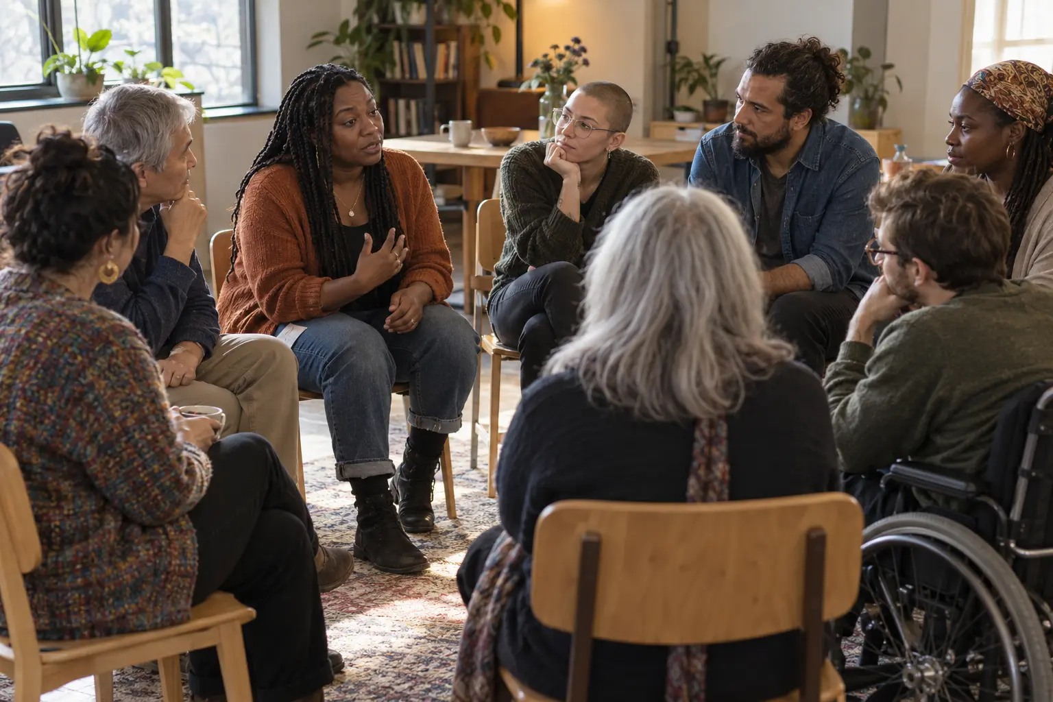 A circle of Weavers sharing stories and connecting spiritual inquiry with lived experience